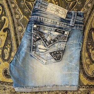 Miss Me 30 Blue Denim Jeans with Black Sequin Pocket